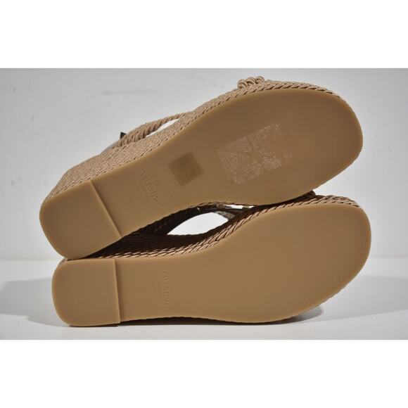 Valentino Rockstud Torchon Poudre Nude Cord Rope Wedge Backless Slide Sandal 41 - Picture 12 of 12